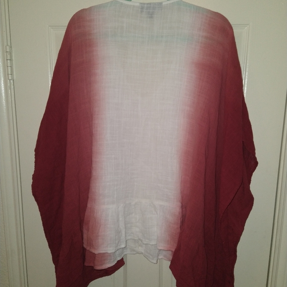 Lane Bryant Red Ombre Sharkbite Hem Kimono Sleeve Gauzy Top Women's sz 18-20. - Picture 2 of 7